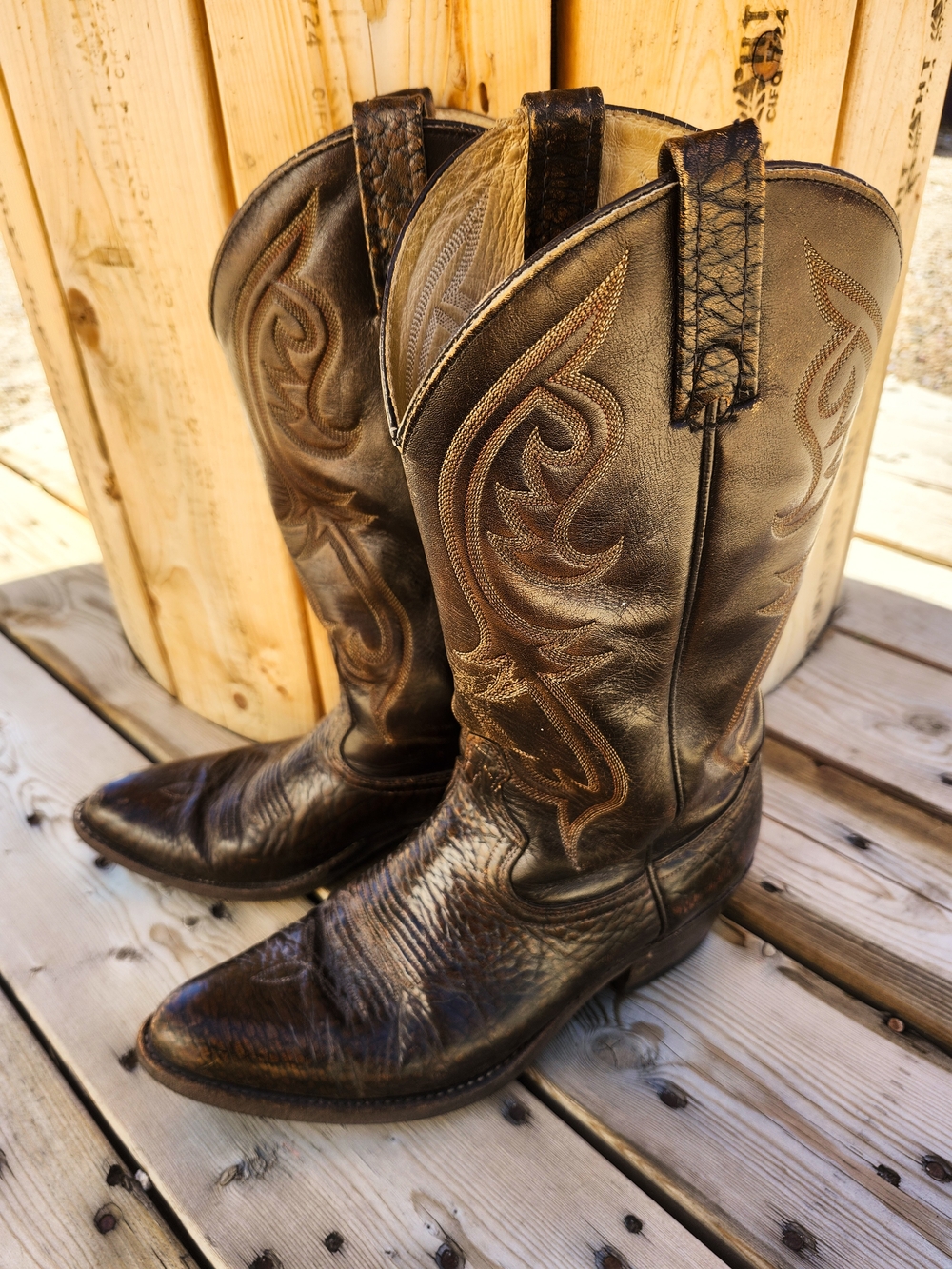 Vintage Dan Post 1527 Men's 10 D Brown Leather Western Cowboy Boots USA
